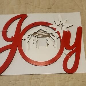 Red and White "Joy" Wall Decor With Nativity Accent NWT